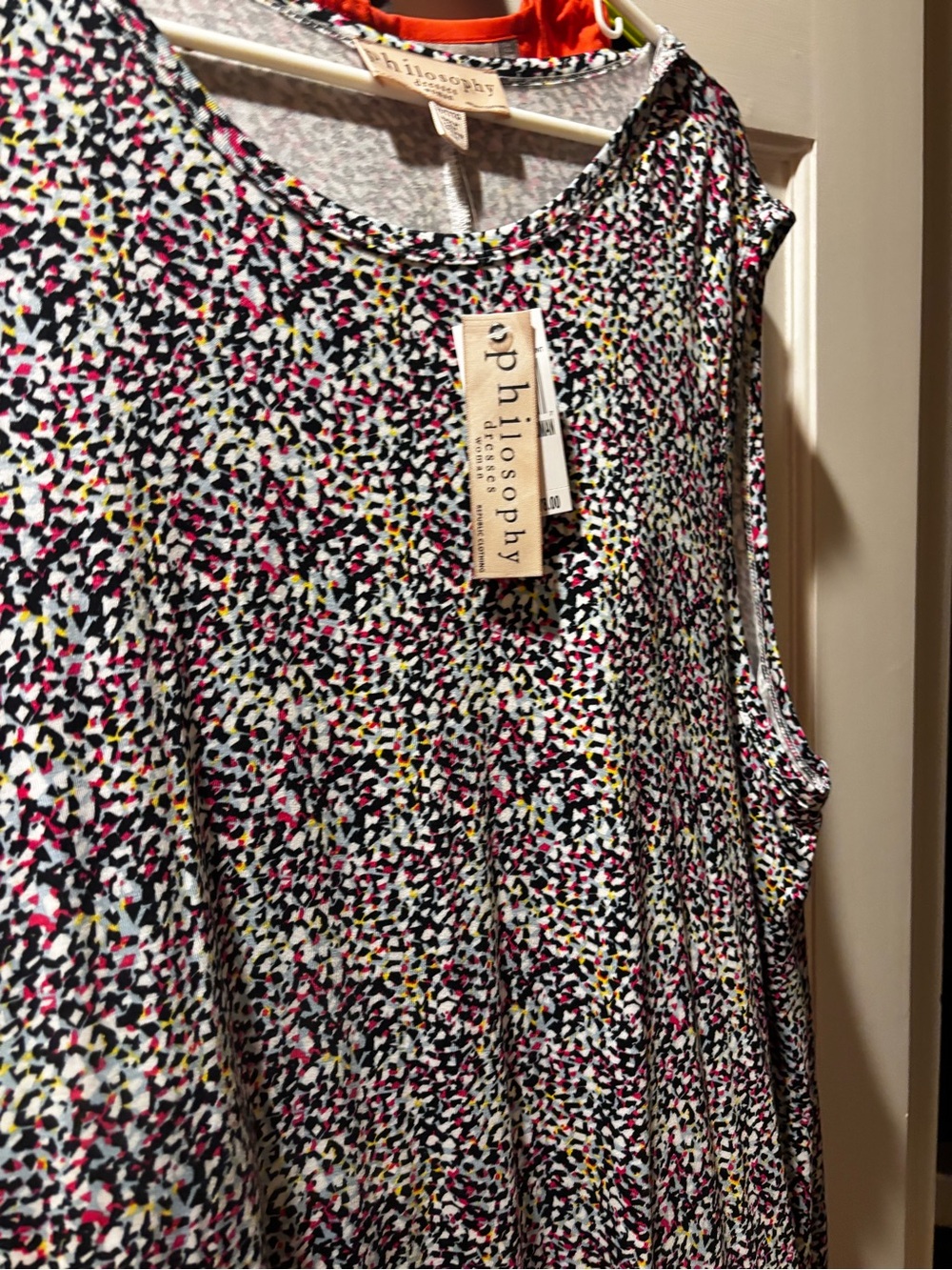 Philosophy Black Dress with Pink and Yellow Confetti Print